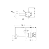 A line drawing of Nero Tapware Mecca Wall Basin/Bath Mixer Separate Back Plate Handle Up 160mm Chrome