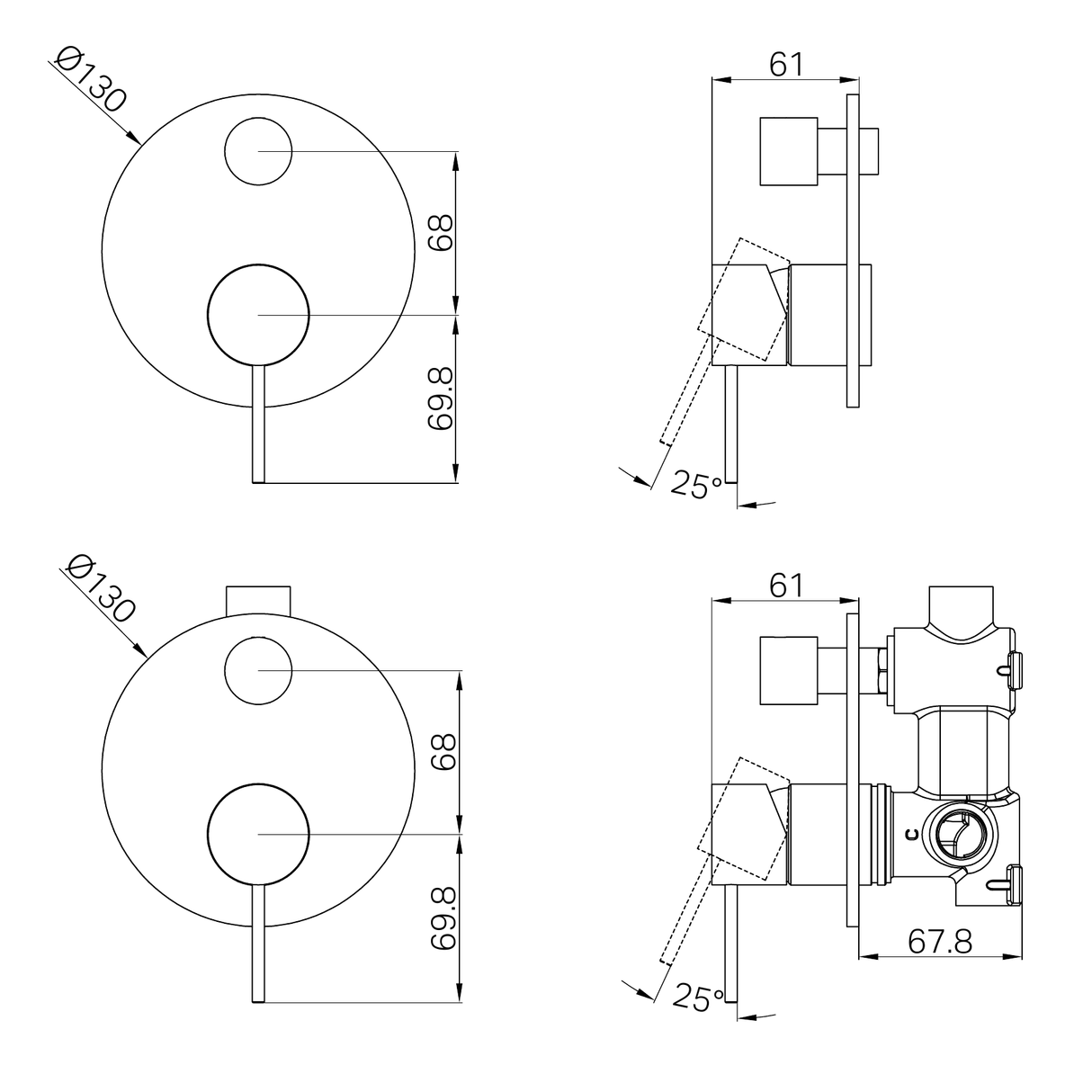 A line drawing of Nero Tapware Mecca Shower Mixer With Diverter Trim Kits Only Brushed Nickel