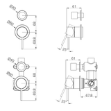 A line drawing of Nero Tapware Mecca Shower Mixer With Diverter Separate Back Plate Trim Kits Only Brushed Nickel