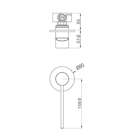 A line drawing of Nero Tapware Mecca Care Shower Mixer Brushed Gold