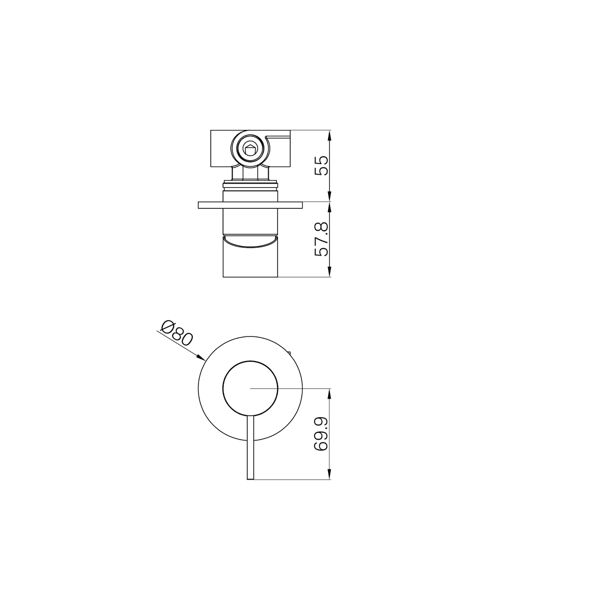 A line drawing of Nero Tapware Mecca Shower Mixer 80mm Plate Chrome