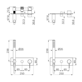 A line drawing of Nero Tapware Mecca Shower Mixer Diverter System Trim Kits Only Matte White