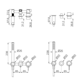 A line drawing of Nero Tapware Mecca Shower Mixer Diverter System Separate Back Plate Trim Kits Only Matte White