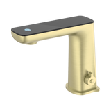 An image of Nero Tapware Claudia Sensor Mixer With Black Top Display Brushed Gold