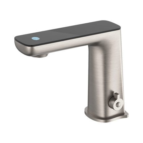 An image of Nero Tapware Claudia Sensor Mixer With Black Top Display Brushed Nickel