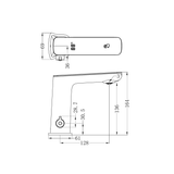 A line drawing of Nero Tapware Claudia Sensor Mixer With White Top Display Brushed Gold