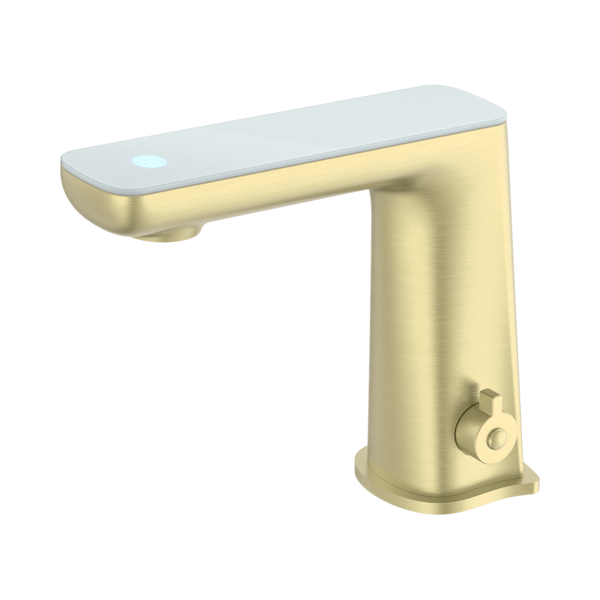 An image of Nero Tapware Claudia Sensor Mixer With White Top Display Brushed Gold