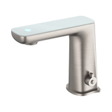 An image of Nero Tapware Claudia Sensor Mixer With White Top Display Brushed Nickel