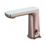An image of Nero Tapware Claudia Sensor Mixer With White Top Display Brushed Bronze