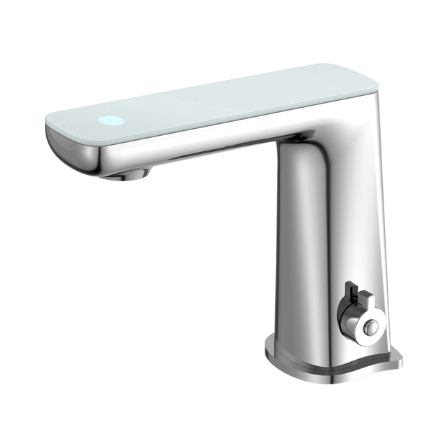 An image of Nero Tapware Claudia Sensor Mixer With White Top Display Chrome