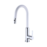 An image of Nero Tapware Pearl Pull Out Sink Mixer With Vegie Spray Function Chrome White