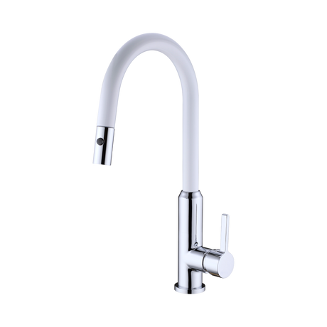 An image of Nero Tapware Pearl Pull Out Sink Mixer With Vegie Spray Function Chrome White