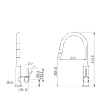 A line drawing of Nero Tapware Pearl Pull Out Sink Mixer With Vegie Spray Function Chrome White