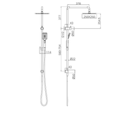 A line drawing of Nero Tapware Square Project Twin Shower Gun Metal
