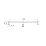 A line drawing of Nero Tapware New Mecca Single Towel Rail 600mm Brushed Nickel