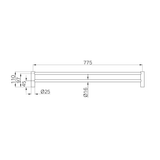 A line drawing of Nero Tapware New Mecca Double Towel Rail 800mm Matte Black