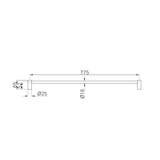 A line drawing of Nero Tapware New Mecca Single Towel Rail 800mm Brushed Gold