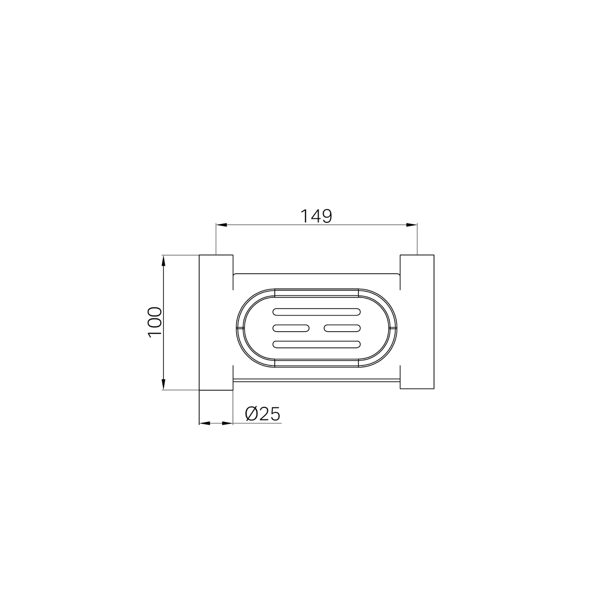 A line drawing of Nero Tapware New Mecca Soap Dish Holder Brushed Nickel