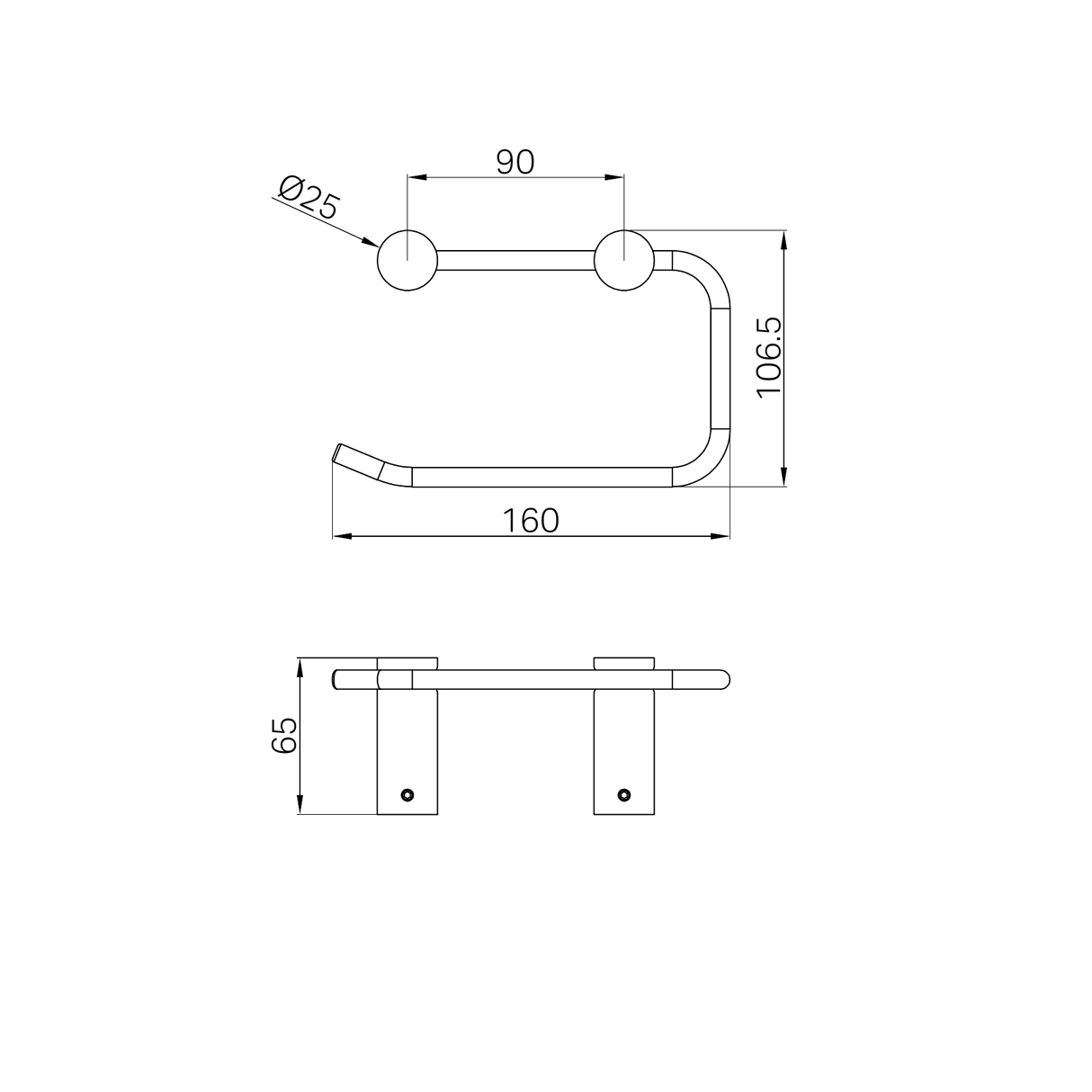 A line drawing of Nero Tapware New Mecca Toilet Roll Holder Chrome