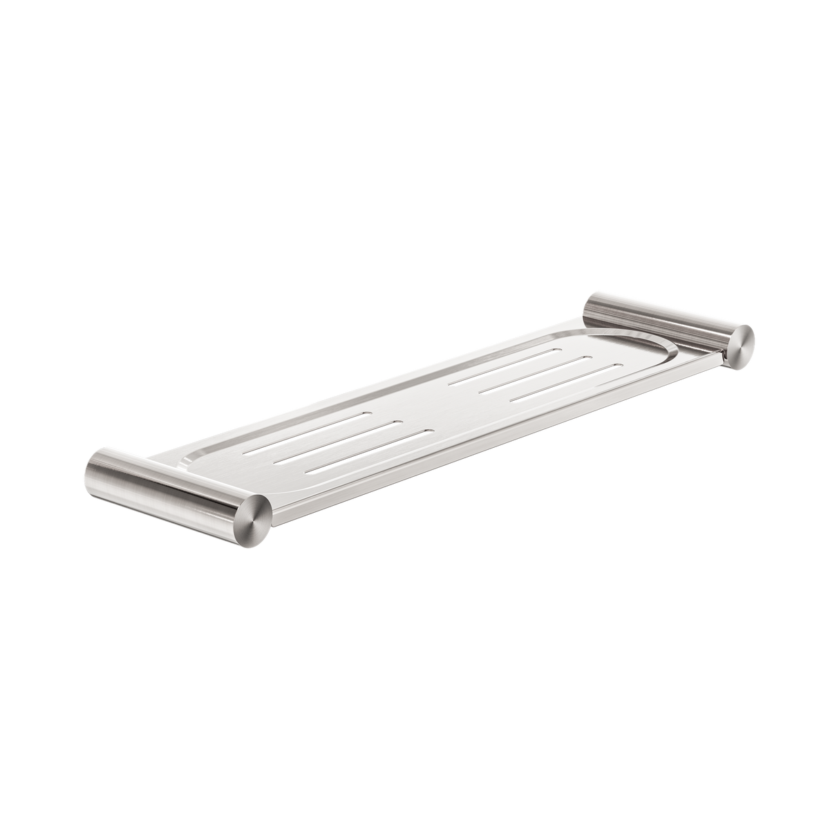 An image of Nero Tapware New Mecca Metal Shower Shelf Brushed Nickel