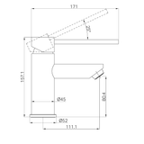 A line drawing of Nero Tapware Dolce Care Basin Mixer Chrome