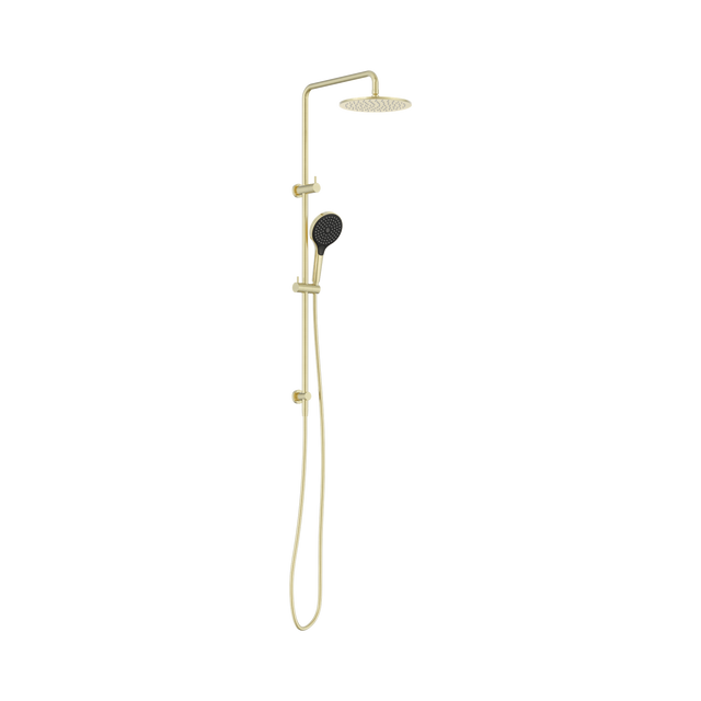 An image of Nero Tapware Round Twin Shower With Air Shower II Brushed Gold