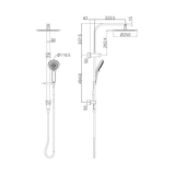 A line drawing of Nero Tapware Bianca Twin Shower Brushed Gold