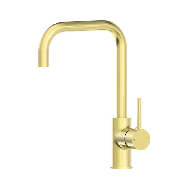 An image of Nero Tapware Dolce Kitchen Mixer Square Shape Brushed Gold