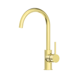 An image of Nero Tapware Dolce Kitchen Mixer Gooseneck Brushed Gold