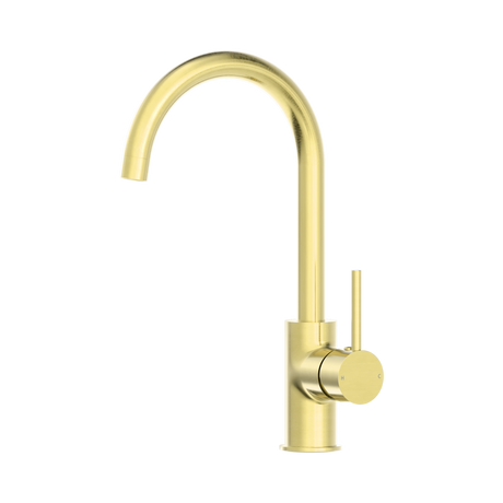An image of Nero Tapware Dolce Kitchen Mixer Gooseneck Brushed Gold
