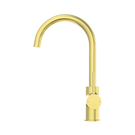 An image of Nero Tapware Dolce Kitchen Mixer Gooseneck Brushed Gold