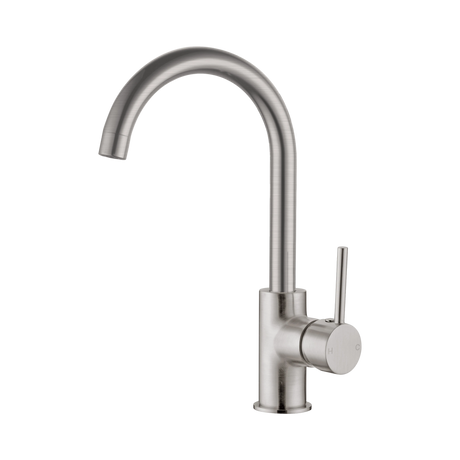 An image of Nero Tapware Dolce Kitchen Mixer Gooseneck Brushed Nickel