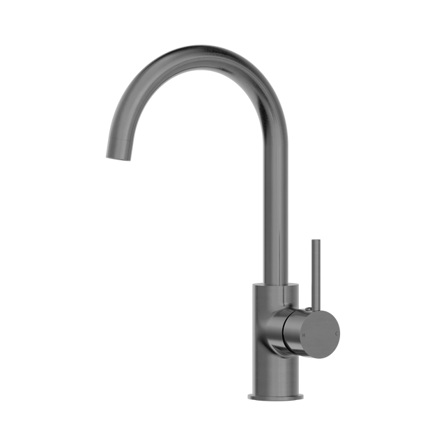 An image of Nero Tapware Dolce Kitchen Mixer Gooseneck Gun Metal