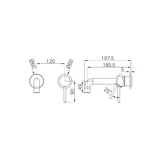A line drawing of Nero Tapware Dolce Wall Basin/Bath Mixer Separate Back Plate Trim Kits Only Chrome