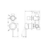 A line drawing of Nero Tapware Dolce Shower Mixer With Diverter Separate Back Plate Chrome
