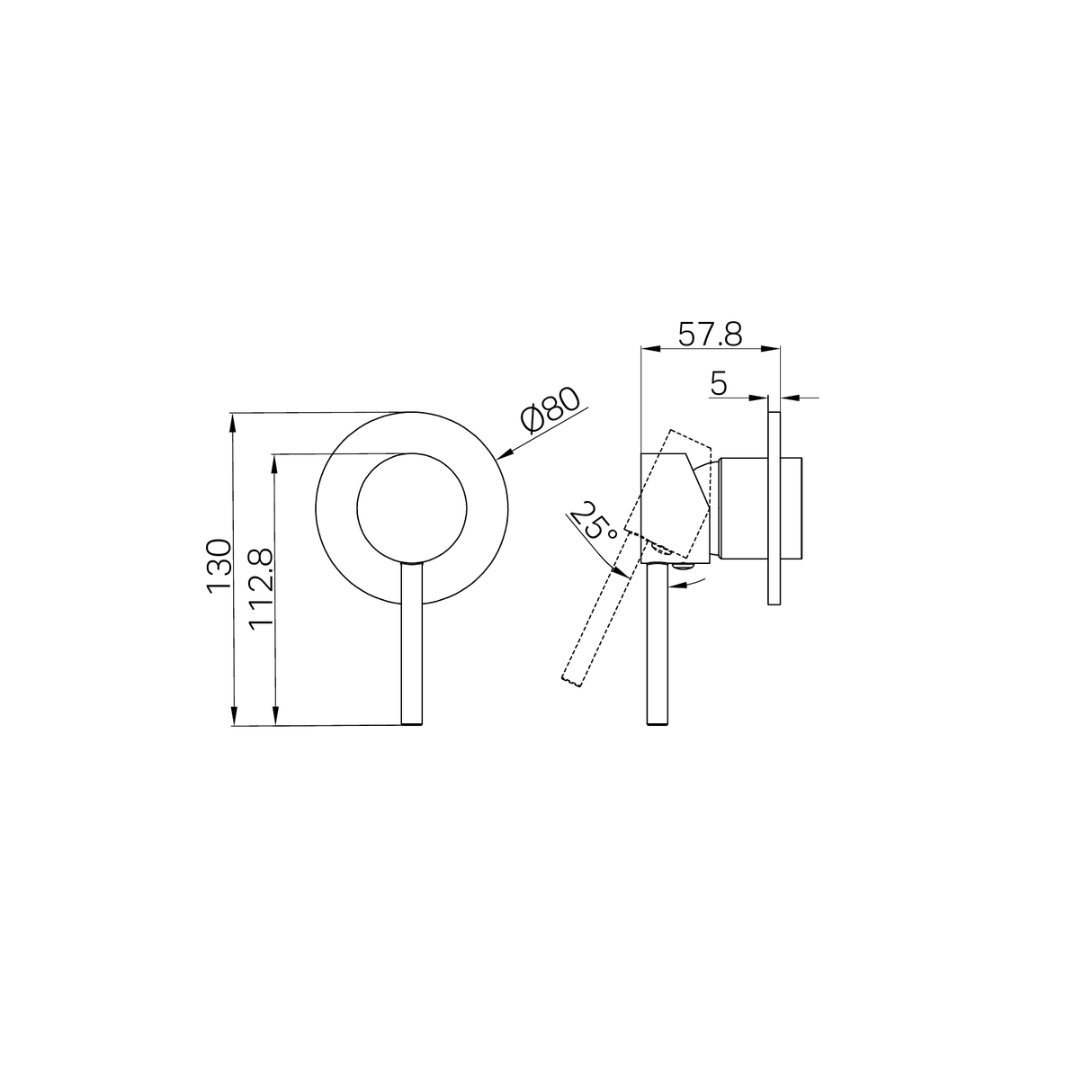 A line drawing of Nero Tapware Dolce Shower Mixer Trim Kits Only Gun Metal