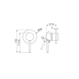 A line drawing of Nero Tapware Dolce Shower Mixer Trim Kits Only Gun Metal