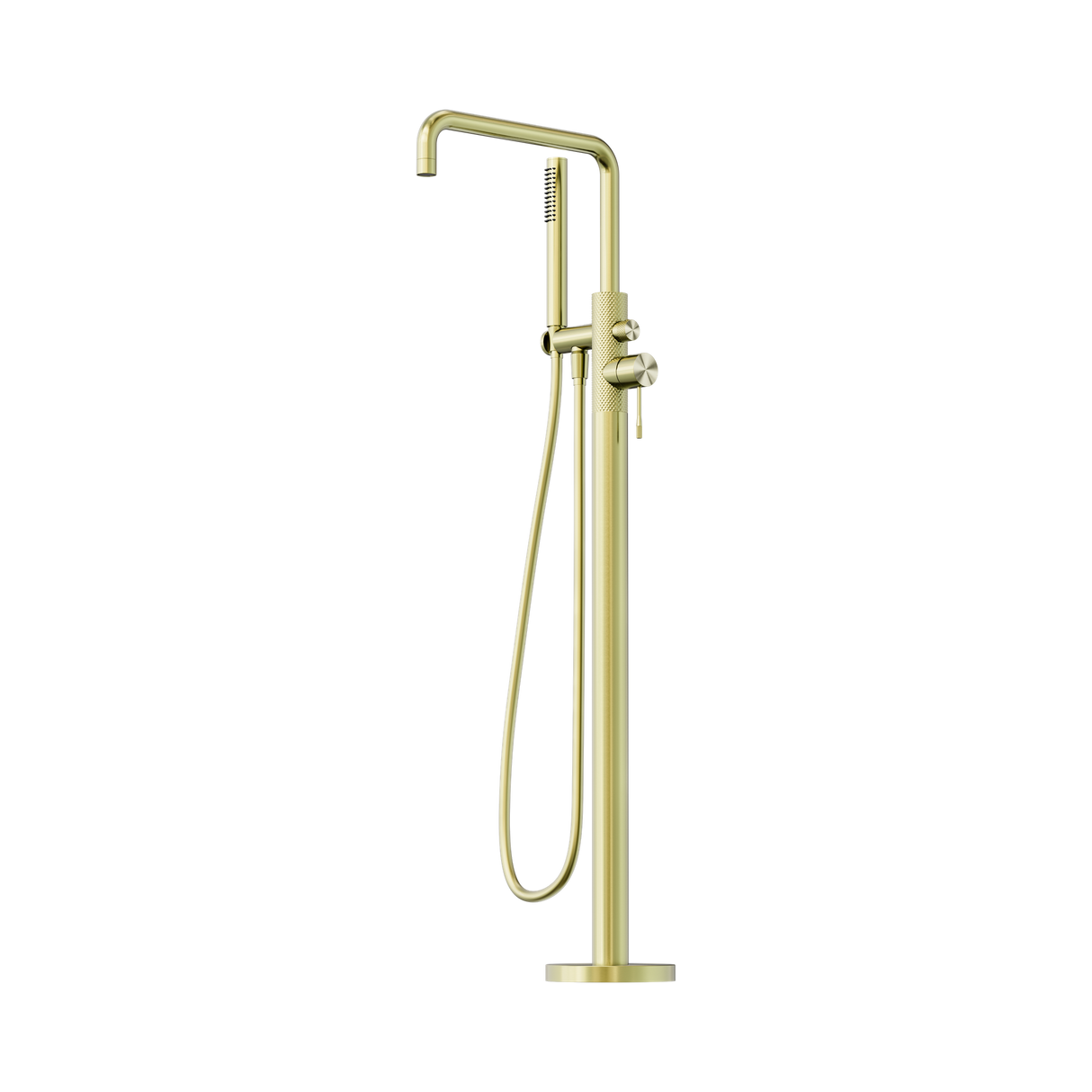 An image of Nero Tapware Opal Freestanding Bath Mixer With Hand Shower Brushed Gold