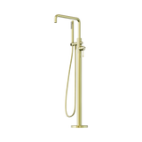 An image of Nero Tapware Opal Freestanding Bath Mixer With Hand Shower Brushed Gold
