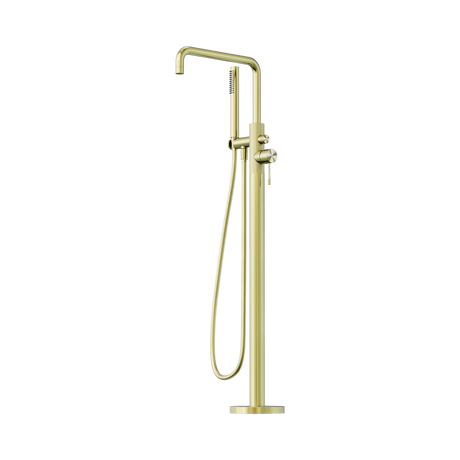 An image of Nero Tapware Opal Freestanding Bath Mixer With Hand Shower Brushed Gold