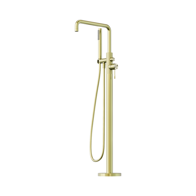 An image of Nero Tapware Opal Freestanding Bath Mixer With Hand Shower Brushed Gold