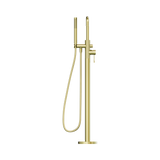 An image of Nero Tapware Opal Freestanding Bath Mixer With Hand Shower Brushed Gold