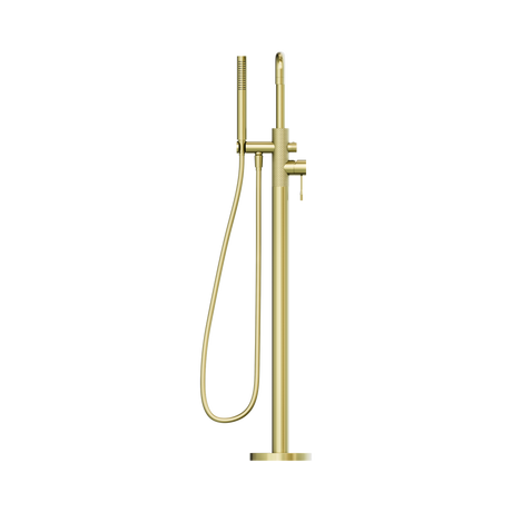 An image of Nero Tapware Opal Freestanding Bath Mixer With Hand Shower Brushed Gold