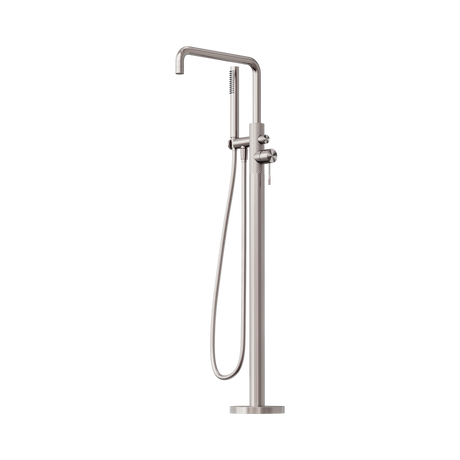 An image of Nero Tapware Opal Freestanding Bath Mixer With Hand Shower Brushed Nickel