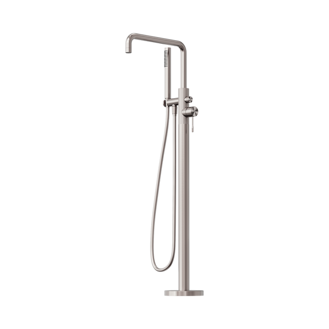 An image of Nero Tapware Opal Freestanding Bath Mixer With Hand Shower Brushed Nickel
