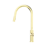 An image of Nero Tapware Opal Pull Out Sink Mixer With Vegie Spray Function Brushed Gold