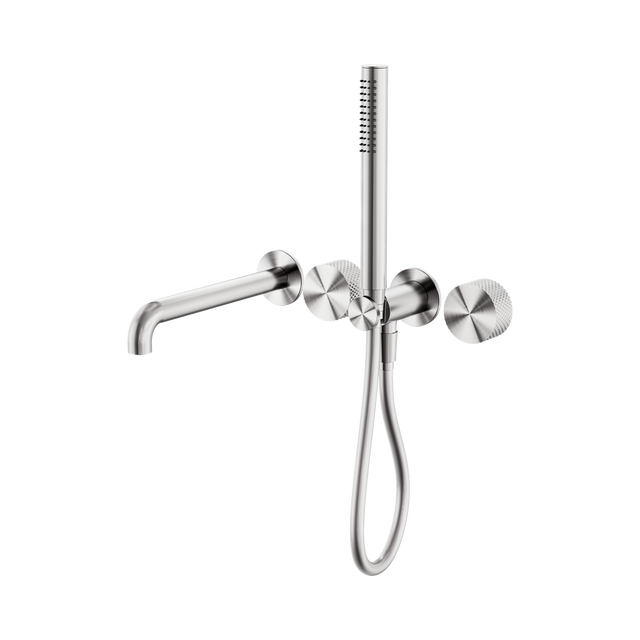 An image of Nero Tapware Opal Progressive Shower System Separate Plate With Spout 250mm Brushed Nickel