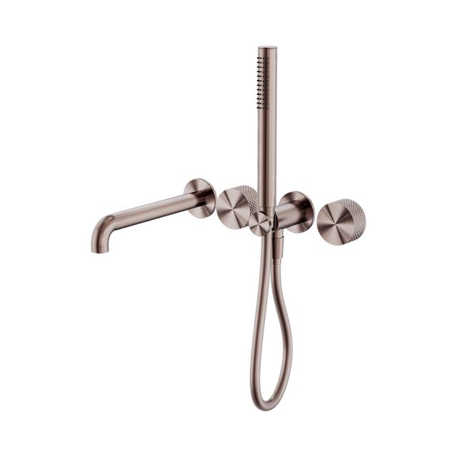 An image of Nero Tapware Opal Progressive Shower System Separate Plate With Spout 250mm Brushed Bronze