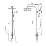 A line drawing of Nero Tapware Astra Rain Square Twin Shower Double Hose Matte Black