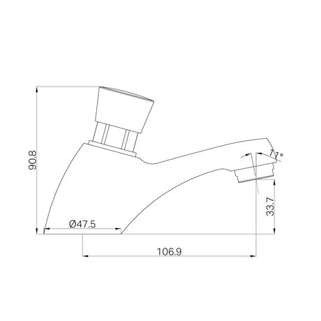 A line drawing of Nero Tapware Classic Push Tap Chrome